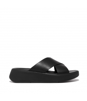 F-Mode Leather Flatform Cross Slides